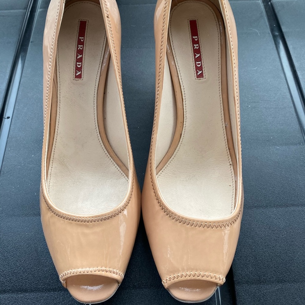 Prada Patent Leather Peep Toe Pump